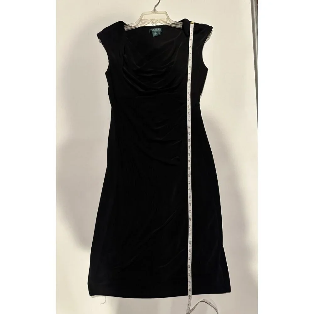Lauren Ralph Lauren Dress Womens Size 10 Black Cowl Neck Ruched Cap Sleeve
